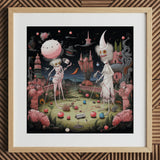 Grand Day out - Creepy Lowbrow Surreal Art Print / Canvas Whimsical Fantasy Artwork Light Wood Frame Two Skeletal Creepy Lowbrow Surreal,