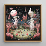 Grand Day out - Creepy Lowbrow Surreal Art Print / Canvas Whimsical Fantasy Painting Light Wood Frame Two Skeletal, Prints