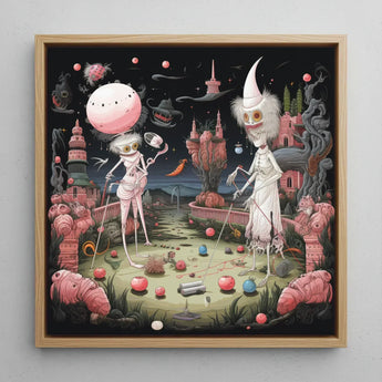 Grand Day out - Creepy Lowbrow Surreal Art Print / Canvas Whimsical Fantasy Painting Light Wood Frame Two Skeletal, Prints