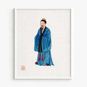 Blue Traditional Chinese Robe Black Patterned Sash Red Qing Dynasty Manchu, Fashion Art, Confucian Erudition