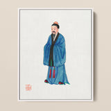 Framed Traditional Chinese Ink Wash Painting Scholar Blue Qing Dynasty Manchu, Fashion Art, Confucian Erudition