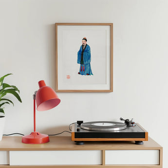 Grand Master - Qing Dynasty Art Print / Canvas Framed Traditional Chinese Watercolor Painting Figure Blue Robes Manchu, Fashion, Confucian