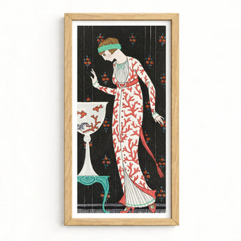 Art Print Light Wood Frame Deco-style Illustration Woman George Barbier, Robe Du Soir, Deco Elegance