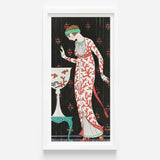 Framed Art Deco-style Illustration Woman Elegant Coral-patterned White George Barbier, Robe Du Soir, Deco Elegance