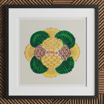 Graphic Bloom - Taguchi Tomoki Floral Art Print, 12x12’’ / 31x31cm / Black Frame / 2’’ Matboard, Framed Print Stylized Pineapple Fan-like