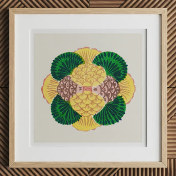 Graphic Bloom - Taguchi Tomoki Floral Art Print, 12x12’’ / 31x31cm / Natural Frame / 2’’ Matboard, Framed Abstract Print Pineapple Ginkgo