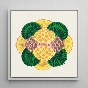 Graphic Bloom - Taguchi Tomoki Floral Art Print / Canvas Vibrant Square-framed Artwork Stylized Design Yellow Green, Tsubaki Woodblock,