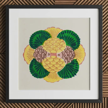 Graphic Bloom - Taguchi Tomoki Floral Art Print / Canvas Vibrant Stylized Pineapple Artwork Green Leafy Petals Textured, Tsubaki Woodblock,