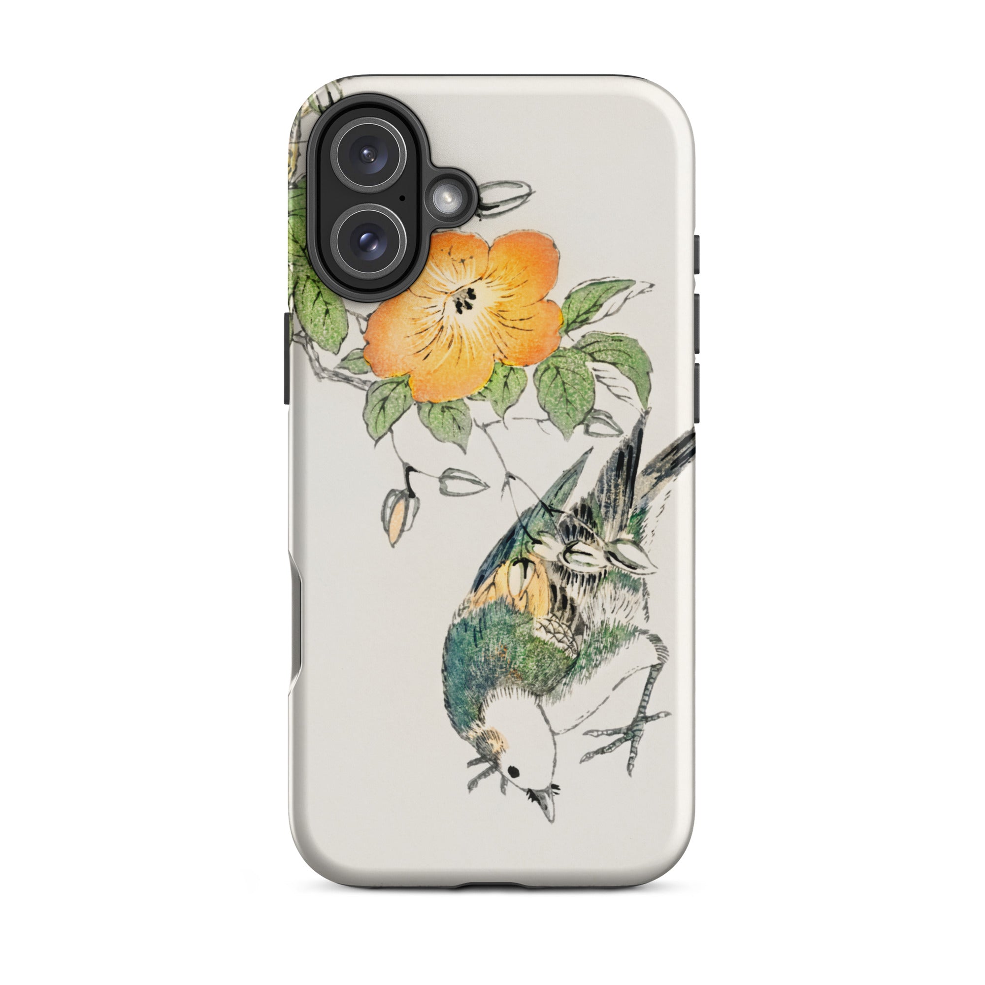 Gray Starling - Numata Kashu Kacho-e Iphone Case, 16 Plus / Matte, Phone Case Bird Flower Design