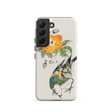 Gray Starling - Numata Kashu Kacho-e Phone Case Samsung Galaxy S22 / Matte Beige Detailed Illustration Orange Flower Green, Floral-avian