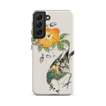 Gray Starling - Numata Kashu Kacho-e Phone Case Samsung Galaxy S22 Plus / Matte Phone Case Delicate Illustration Orange Flower Green Leaves