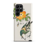 Gray Starling - Numata Kashu Kacho-e Phone Case Samsung Galaxy S22 Ultra / Matte Sleek White Phone Case Delicate Illustration Orange Flower