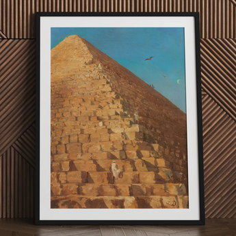 Great Pyramid of Giza - Adrien Dauzats Art Print / Canvas, 24x32’’ / 61x81cm / Black Frame / Matboard, Posters Prints & Visual Artwork,