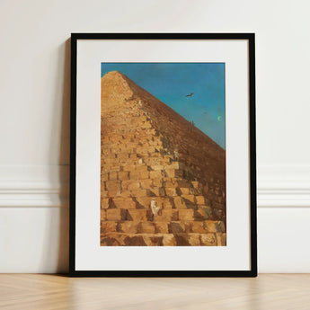 Great Pyramid of Giza - Adrien Dauzats Art Print / Canvas Black-framed Golden-brown Clear Blue Sky Fractures, Gargantuan, Disorients Reason