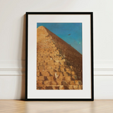 Great Pyramid of Giza - Adrien Dauzats Art Print / Canvas Black-framed Art Print Golden-brown Pyramid Clear Blue Sky Giza Fractures,