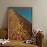 Great Pyramid of Giza - Adrien Dauzats Art Print / Canvas Framed Painting Golden Pyramid Blue Sky Figures Birds Giza Fractures, Gargantuan