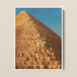 Great Pyramid of Giza - Adrien Dauzats Art Print / Canvas Framed Painting Golden-brown Stone Pyramid Clear Blue Sky Giza Fractures,