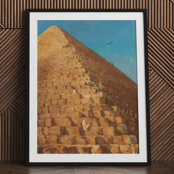 Great Pyramid of Giza - Adrien Dauzats Art Print / Canvas Golden Black Frame White Fractures, Gargantuan, Disorients Reason Prints