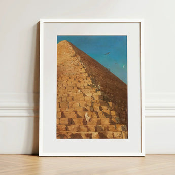 Great Pyramid of Giza - Adrien Dauzats Art Print / Canvas White-framed Golden-brown Stone Clear Blue Fractures, Gargantuan, Disorients