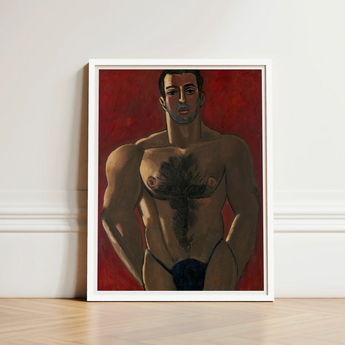 Framed Painting Muscular Man Dark Blue Underwear Vibrant Marsden Hartley, Greek Boxer, Painted, Madawaska, Final Maine Period, Fixing