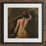 A Greek Slave - William Etty Art Print / Canvas Black-framed Artwork Classical Oil Painting Muscular Man Profile William Etty Homoerotic,
