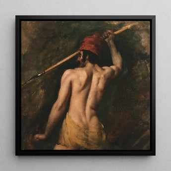 A Greek Slave - William Etty Art Print / Canvas Black-framed Reproduction Classical Painting Muscular Figure Red Headgear Homoerotic, Prints