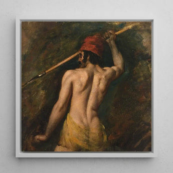 A Greek Slave - William Etty Art Print / Canvas Framed Painting Muscular Figure Red Headgear Yellow Cloth Homoerotic, Prints