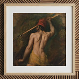 A Greek Slave - William Etty Art Print / Canvas 12x12’’ / 31x31cm / Natural Frame / Matboard Framed Oil Painting Muscular Man Profile Red