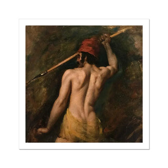 A Greek Slave - William Etty Art Print / Canvas Muscular Man Red Hat Yellow Loincloth Holds Spear Homoerotic, Prints