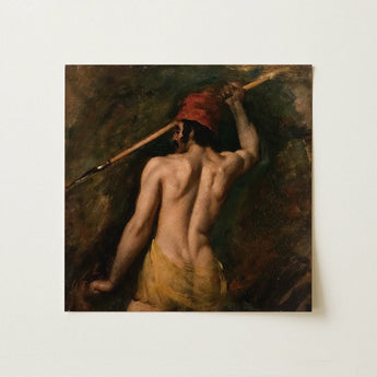 A Greek Slave - William Etty Art Print / Canvas Square-framed Oil Painting Muscular Man Profile Red Cap William Etty Homoerotic, Homoerotic
