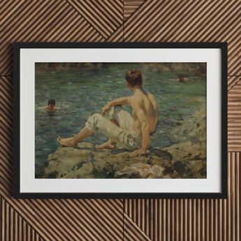 Green and Gold - Henry Scott Tuke Kunstdruck / Leinwand, 30x20’’ / 76x51cm / Schwarzer Rahmen / Passepartout, Poster Drucke & visuelle Kunstwerke, Toby Leon