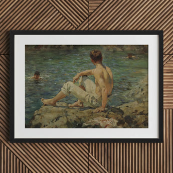Green and Gold - Henry Scott Tuke Art Print / Canvas Black Framed White Mat Boy Rocks Transposes, Seaside, Fleeting Touch Prints