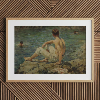 Green and Gold - Henry Scott Tuke Art Print / Canvas Wooden Framed Painting Boy Rocks Water Transposes, Seaside, Fleeting Touch Prints