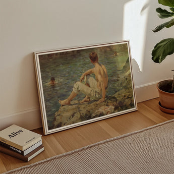 Green and Gold - Henry Scott Tuke Art Print / Canvas Framed Nude Male Figure Rocks Water Transposes, Seaside, Fleeting Touch Prints