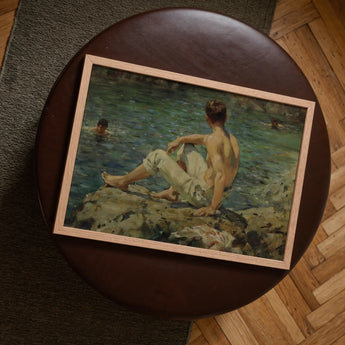 Green and Gold - Henry Scott Tuke Art Print / Canvas Framed Painting Nude Male Figure Rocks Water Figures Transposes, Seaside, Fleeting