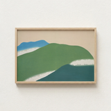 Minimalist Framed Abstract Landscape Art Layered Green Blue Kamisaka Sekka, Horizon Surrenders, Celadon Surging