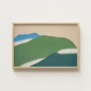 Minimalist Framed Abstract Landscape Art Layered Green Blue Kamisaka Sekka, Horizon Surrenders, Celadon Surging