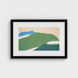 Green Mountains - Kamisaka Sekka Art Print / Canvas Black-framed Minimalist Layered Abstract Hills Muted, Horizon Surrenders, Celadon