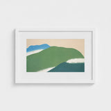 Green Mountains - Kamisaka Sekka Art Print / Canvas White-framed Abstract Landscape Layered Blue Beige, Horizon Surrenders, Celadon Surging