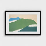 Green Mountains - Kamisaka Sekka Art Print / Canvas Black-framed Abstract Landscape Layered Blue Beige, Horizon Surrenders, Celadon Surging