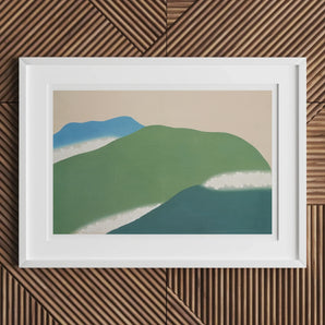 Green Mountains - Kamisaka Sekka Art Print / Canvas Abstract Landscape Painting Layered Hills Soft Teal, Horizon Surrenders, Celadon