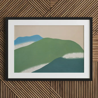 Green Mountains - Kamisaka Sekka Art Print / Canvas Black Framed Abstract Landscape Blue, Horizon Surrenders, Celadon Surging Prints