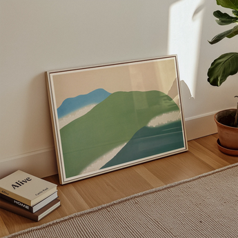 Green Mountains - Kamisaka Sekka Art Print / Canvas Minimalist Framed Art Print Abstract Green Blue Mountain Kamisaka Sekka Art, Horizon