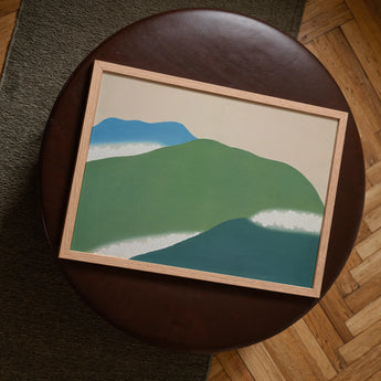Green Mountains - Kamisaka Sekka Art Print / Canvas Minimalist Framed Artwork Layered Abstract Hills Shades Green Kamisaka Sekka Art,
