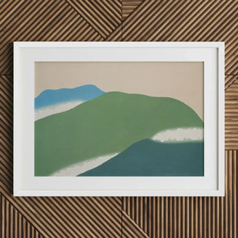 Green Mountains - Kamisaka Sekka Art Print / Canvas White Framed Abstract Landscape Blue, Horizon Surrenders, Celadon Surging Prints