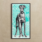 Greyhound - Moriz Jung Lithograph Dog Art Print, Black White Illustration Slender Dog Greyhound Whippet Turquoise