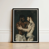 Black-framed Art Print Two Muscular Men Dramatic Embrace Neoclassical Gay Bodybuilders