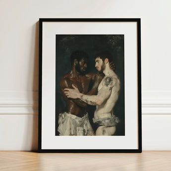 Gripped - Neoclassical Gay Bodybuilders Art Print / Canvas Black-framed Classical Painting Two Muscular Men, Prints