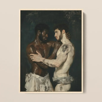 Gripped - Neoclassical Gay Bodybuilders Art Print / Canvas Framed Painting Two Muscular Men Intimate Embrace Rendered, Prints