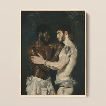 Gripped - Neoclassical Gay Bodybuilders Art Print / Canvas Framed Painting Two Muscular Men Intimate Embrace Rendered, Prints